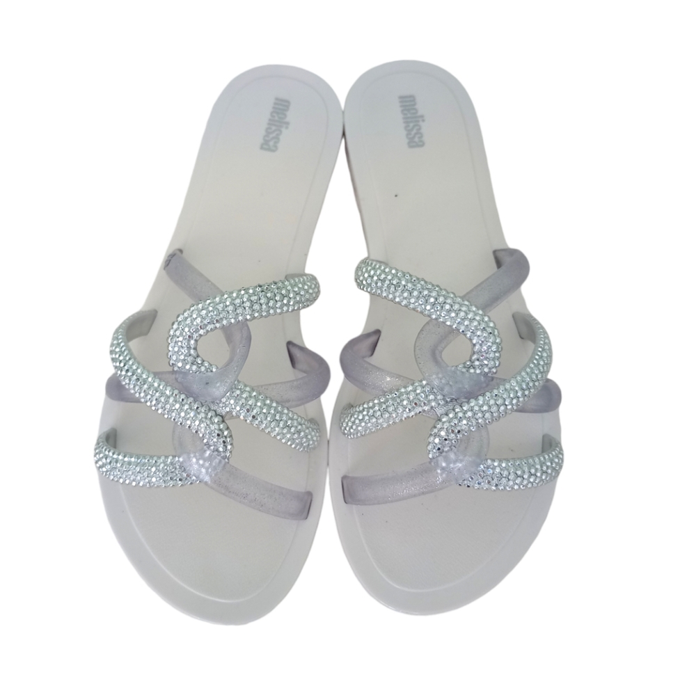 Melissa White Flip Flops With Stones Melflex Material